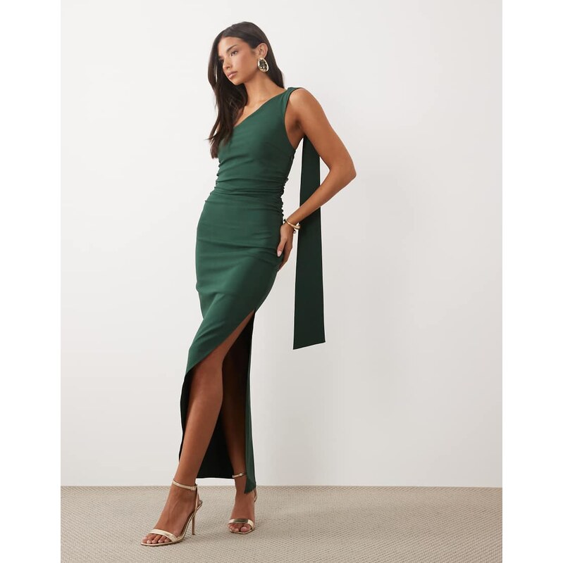 TFNC bengaline one shoulder draped maxi dress in forest green