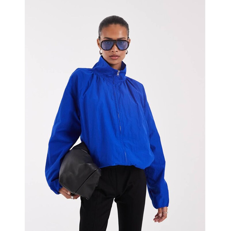 ASOS DESIGN oversized bubble hem track jacket in cobalt blue
