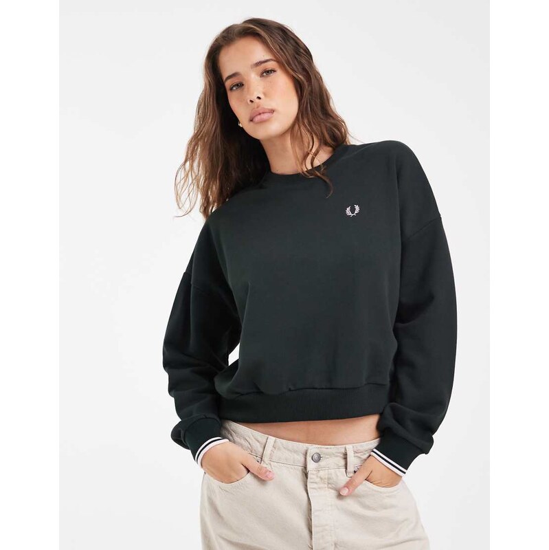 Fred Perry tipped sweatshirt in dark green