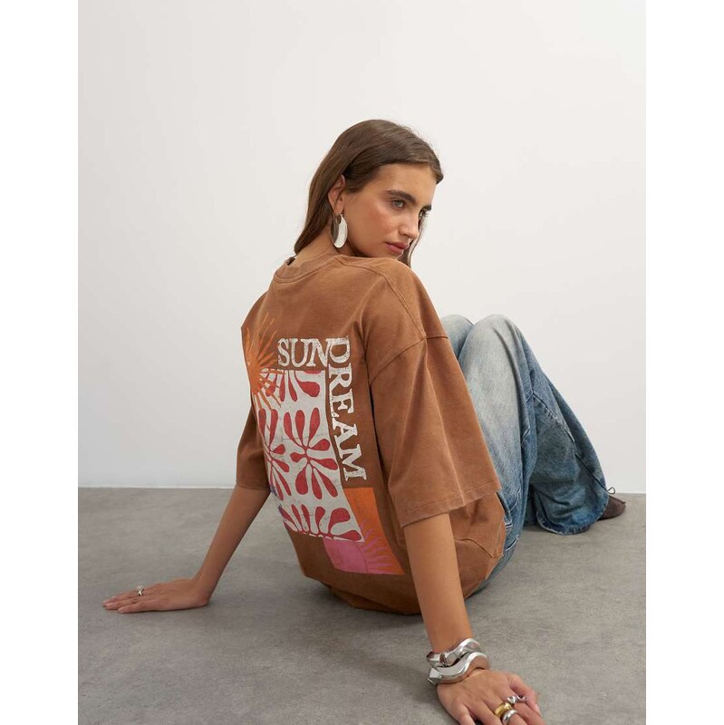 Topshop Sundream graphic embroidered detail oversized t-shirt in