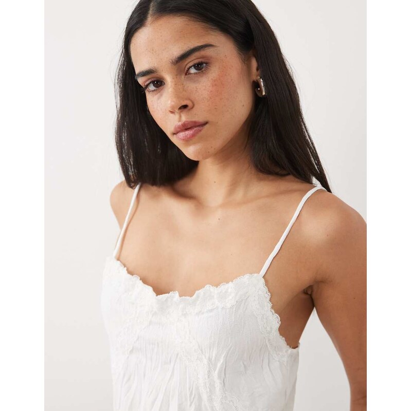 ASOS DESIGN crinkle cami with lace trim in white