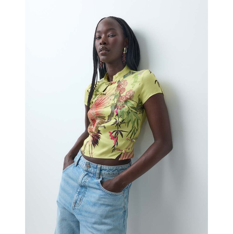 ASOS DESIGN mandarin detail top co ord in yellow print