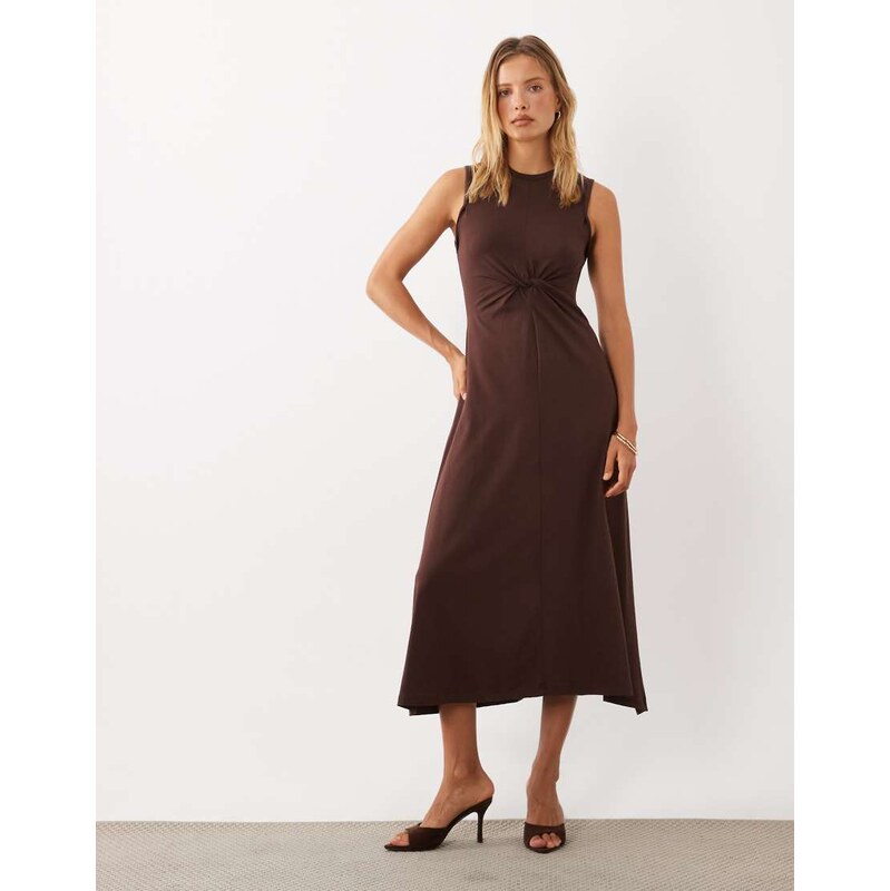 ASOS DESIGN sleeveless maxi dress with knot detail in chocolate