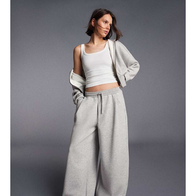 Bershka Tall modal barrel trousers in light grey
