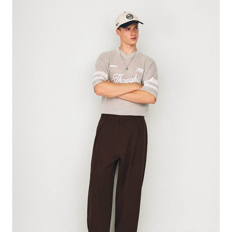 Bershka Tall pleated baggy trousers in brown