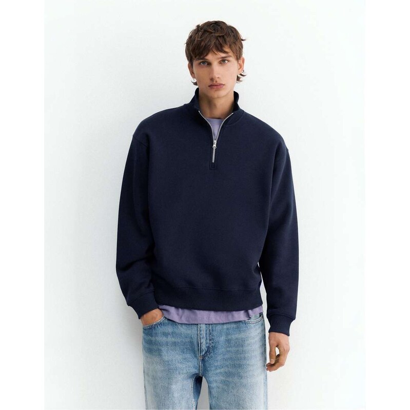 Pull&Bear Quarter-zip sweatshirt in navy