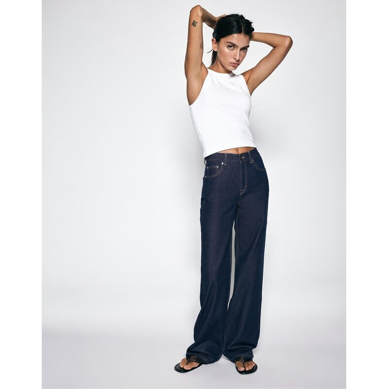 Pull&Bear Straight wide-leg jeans in navy