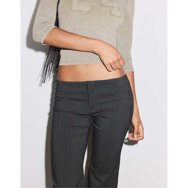 Stradivarius Bengaline bell bottom trousers in black