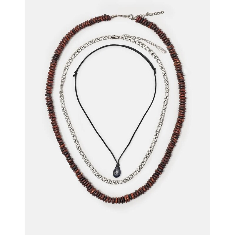 Pull&Bear Pack of 3 bead and stone necklaces in others-Multi