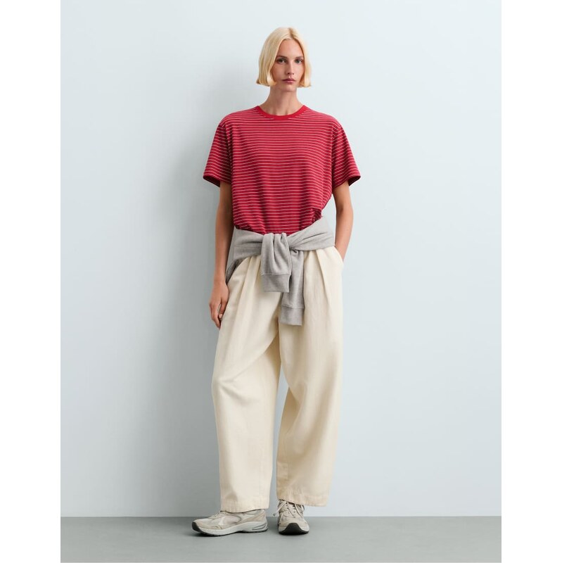 OYSHO Striped short-sleeved t-shirt in red