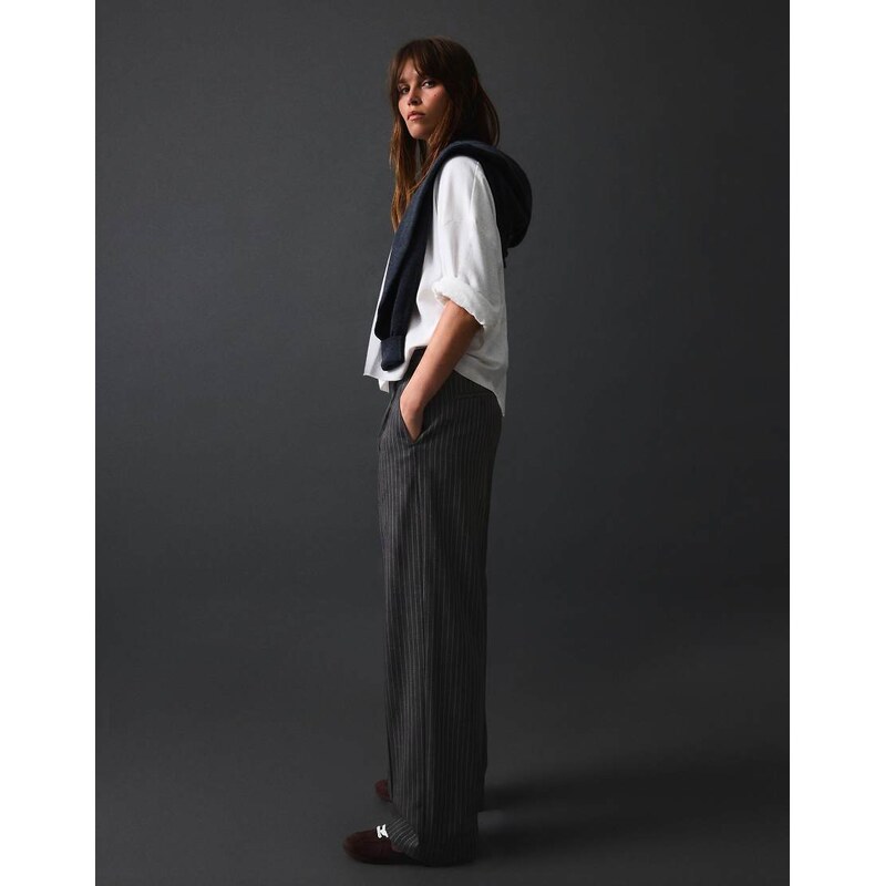 Bershka Double-fabric darted trousers in grey