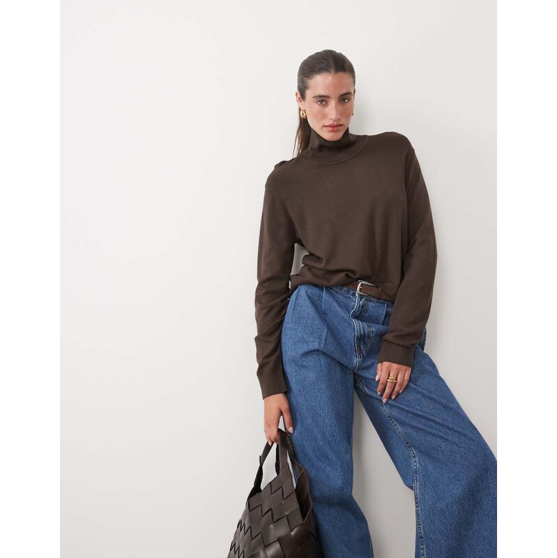 JJ Rebel knitted roll neck top in black-Brown