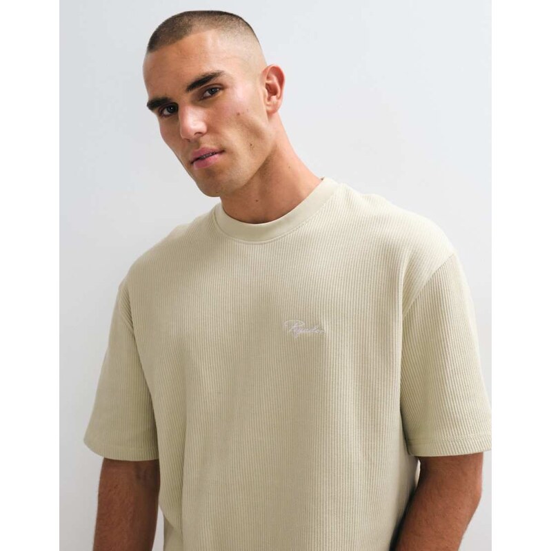 Pegador signar logo oversized ribbed t-shirt in beige-Neutral