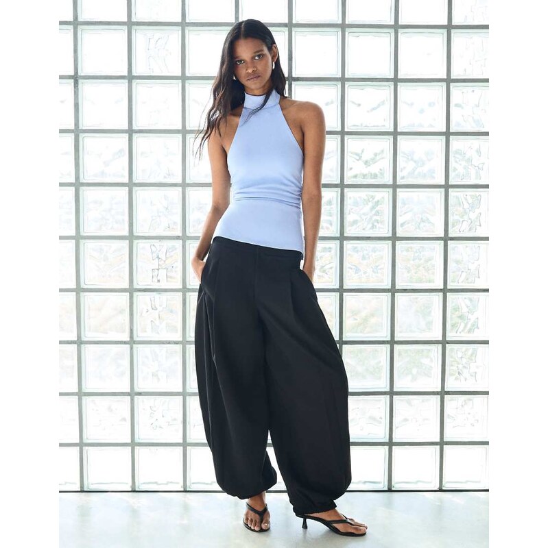 Bershka Gathered halter neck top in light blue
