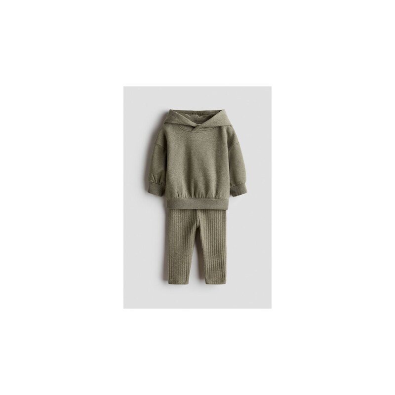 H&M - Dvoudílná bavlněná souprava - Khaki Zelená