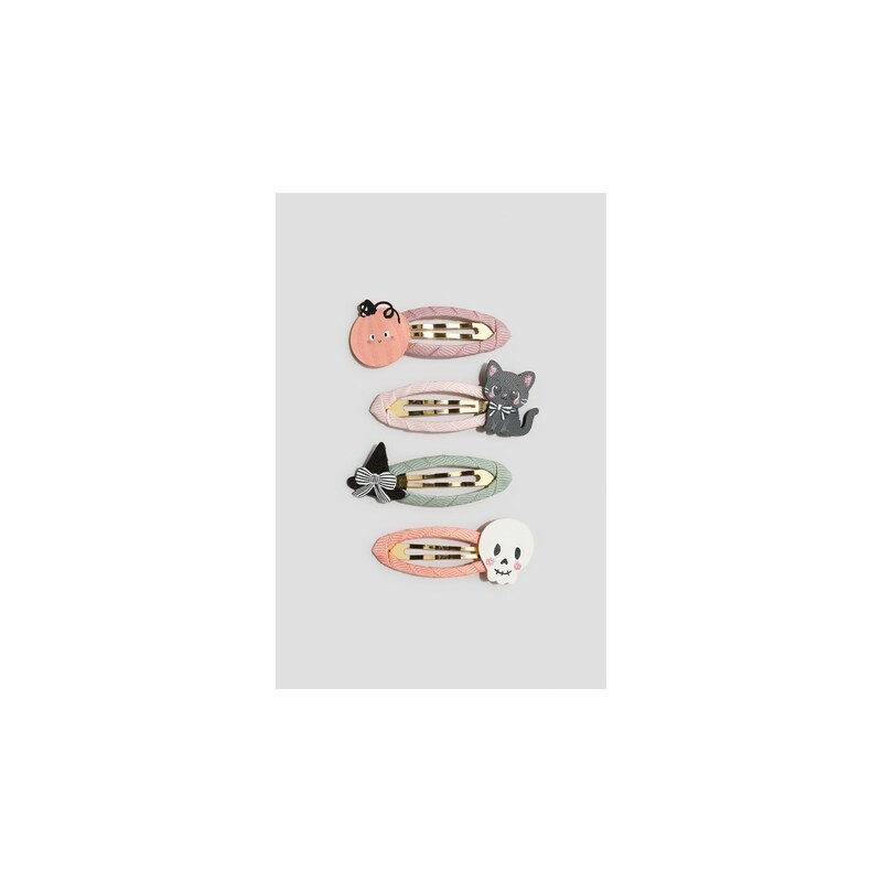 H&M - Sponka do vlasů s aplikací 4 kusy - Peach Pink/Skull