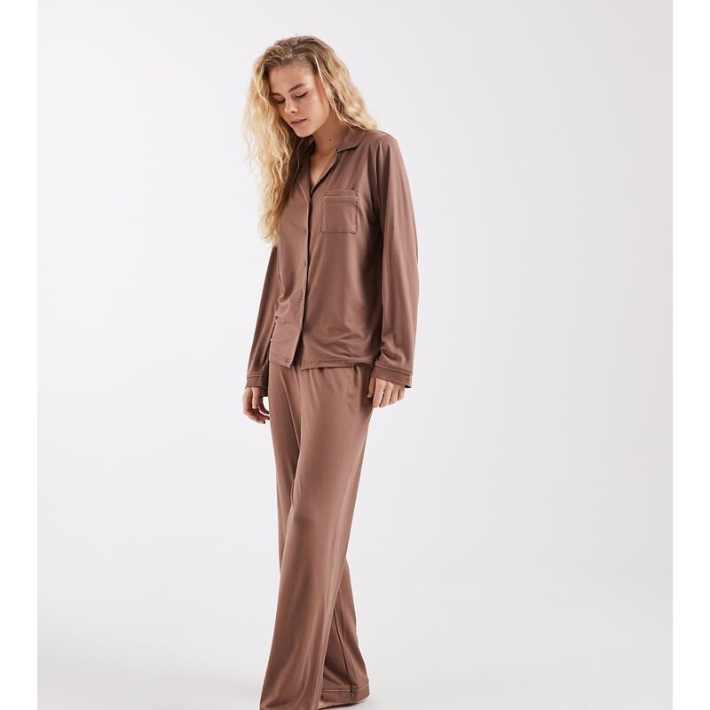 Loungeable super soft jersey revere top and wide leg pyjama set