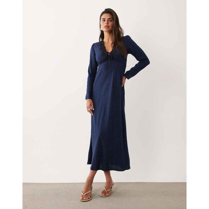 Nobodys Child Aida lace detail plunge neck bias midi dress in