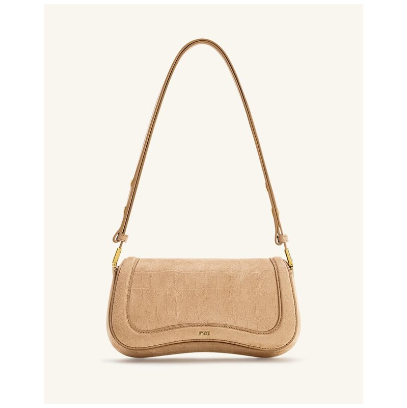 JW PEI Joy shoulder bag in beige faux suede croc emboss-Neutral