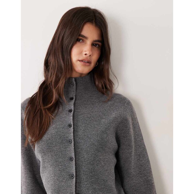 ASOS DESIGN funnel neck mini button cardigan co-ord in charcoal