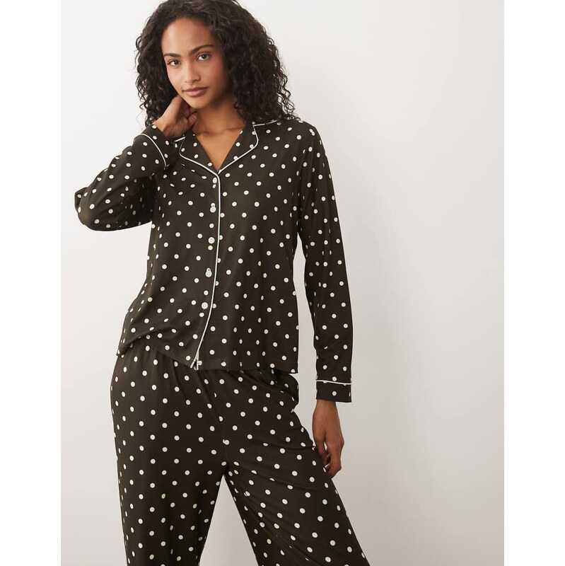 Threadbare button down super soft pyjama set in chocolate brown