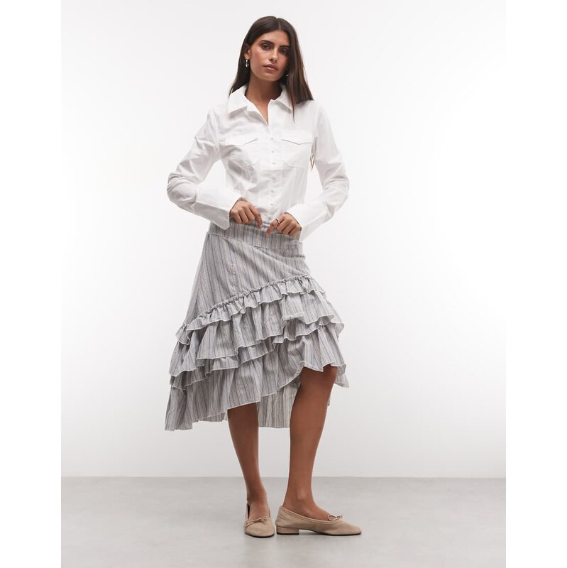 Daisy Street low rise midi skirt with ruffle detailing in blue