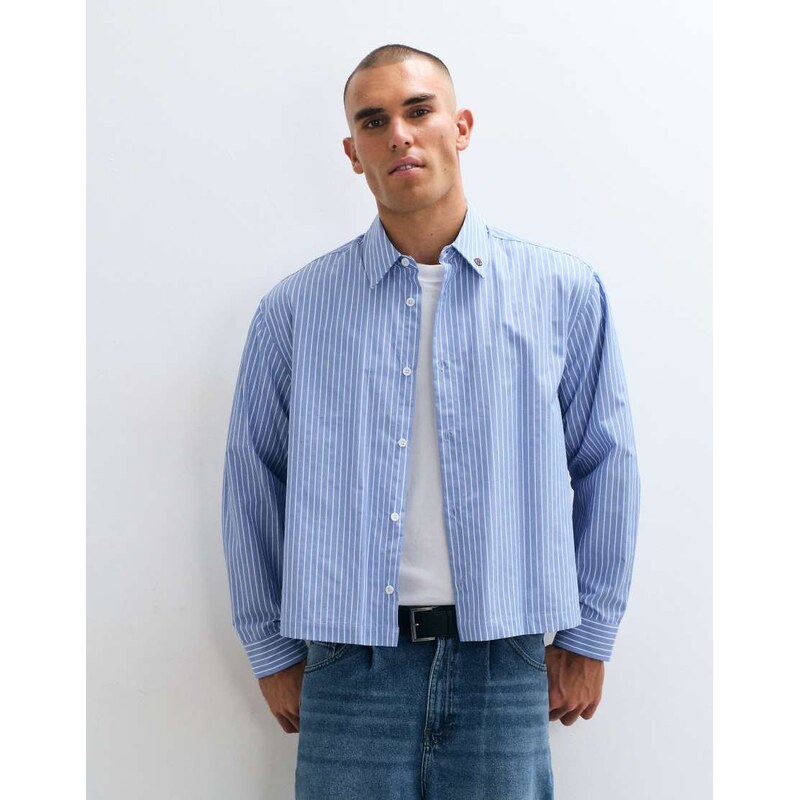 ASOS DESIGN boxy oversized stripe shirt with placement prints in
