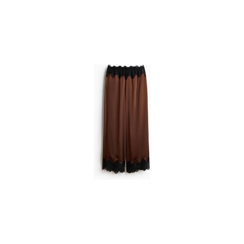H&M - Lace-trimmed satin pyjama bottoms - Hnědá/Černá