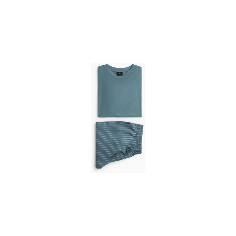 H&M - Pyžamové tričko a kalhoty Relaxed Fit - Tyrkysová/Proužky