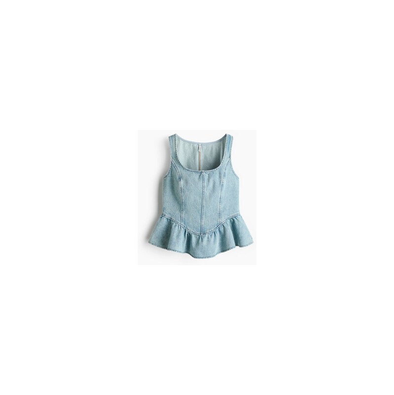 H&M - Džínový top peplum - Světlý Denim Blue