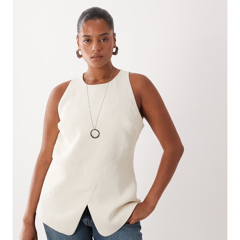 ASOS DESIGN Curve Tailored longline clean tailored top in cream