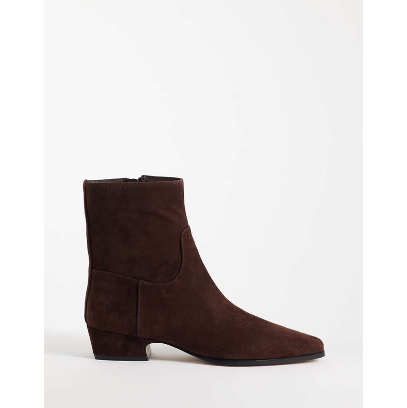 Steve Madden Dusty flat mid ankle boots in chocolate suede-Brown