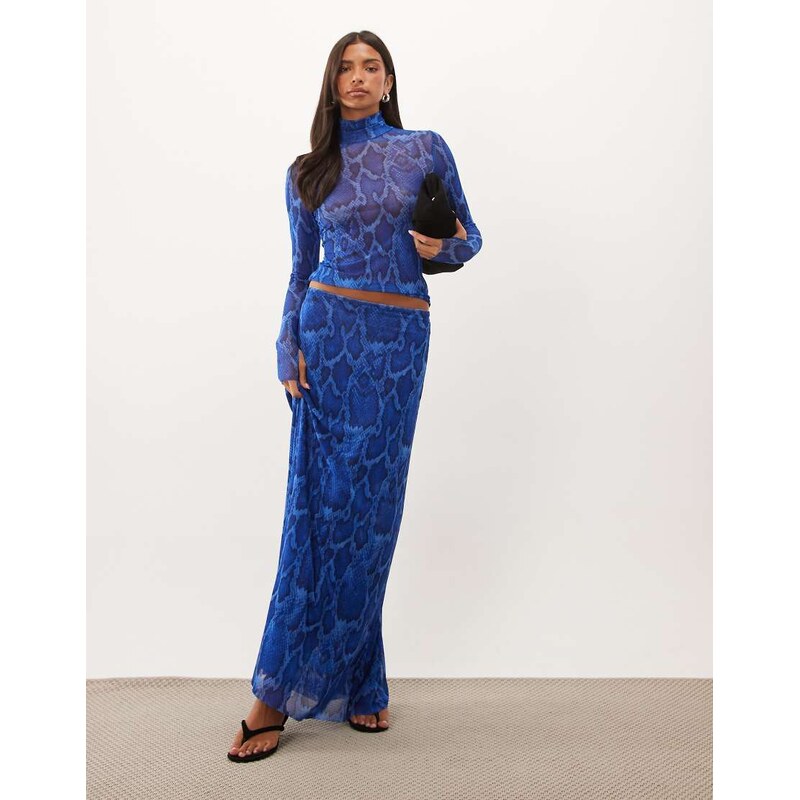 AFRM Zadie mesh turtleneck long sleeve top co-ord in cobalt