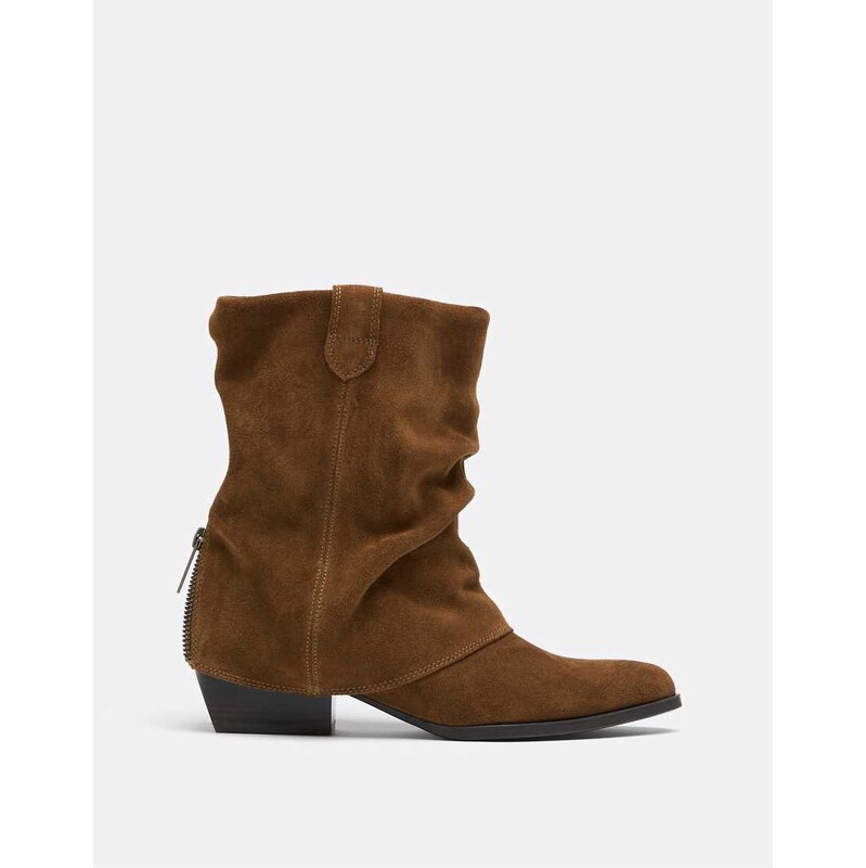 Stradivarius Leather slouchy cow-style mid-heel joots in tan