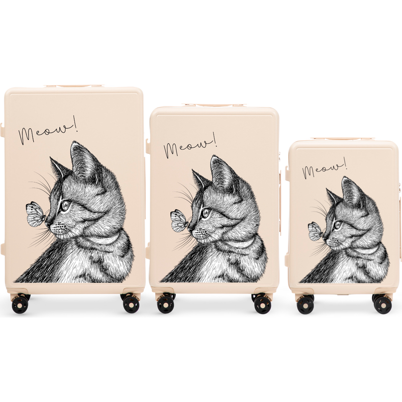 Unisex sada 3 cestovních kufrů Wings Customized MEOW lomená bílá