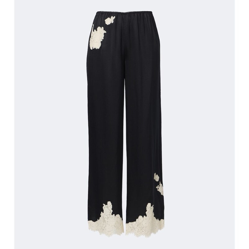 Dôen Lavon lace-trimmed silk satin wide-leg pants