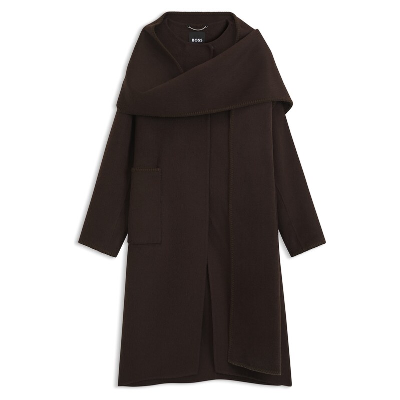 BOSS Wool-blend coat with detachable scarf