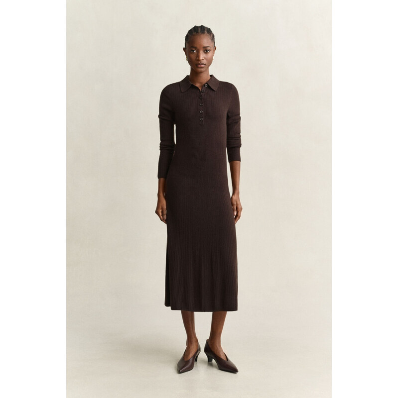 ŠATY GANT MINI CABLE KNIT DRESS DEEP BROWN