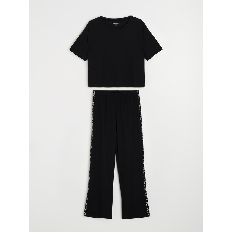 Sinsay - Two‑piece pajamas with cotton blend and print - černá