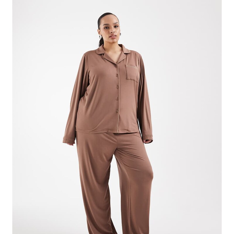 Loungeable Curve super soft jersey revere top and wide leg