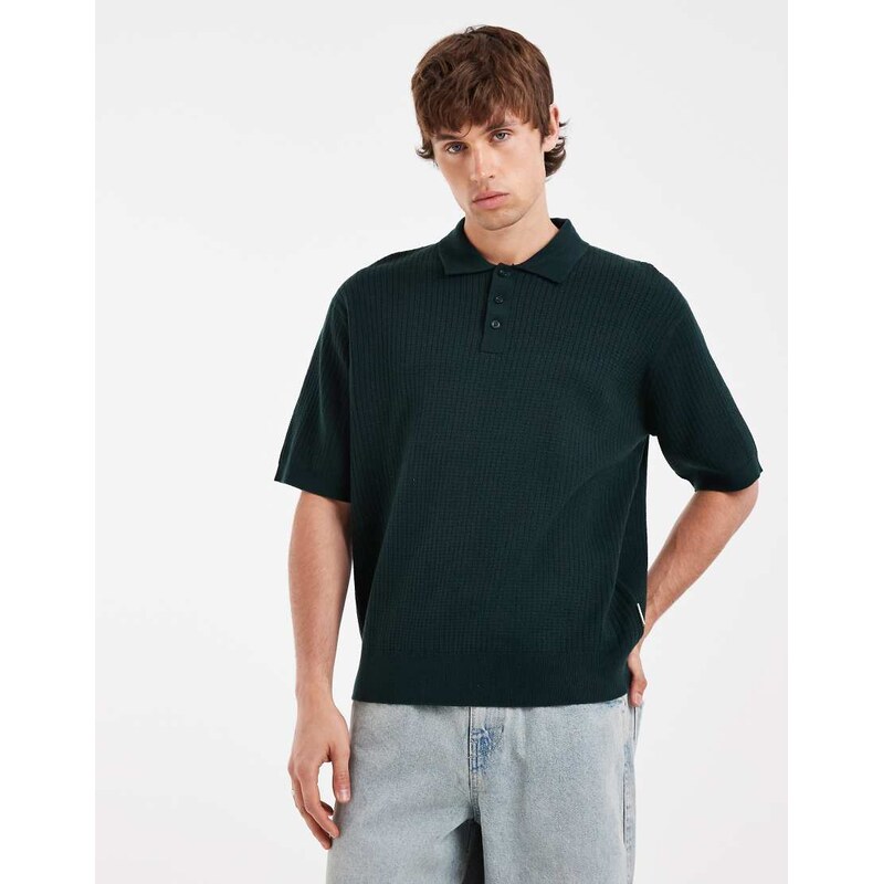 Redefined Rebel felix oversized knitted button up polo shirt in