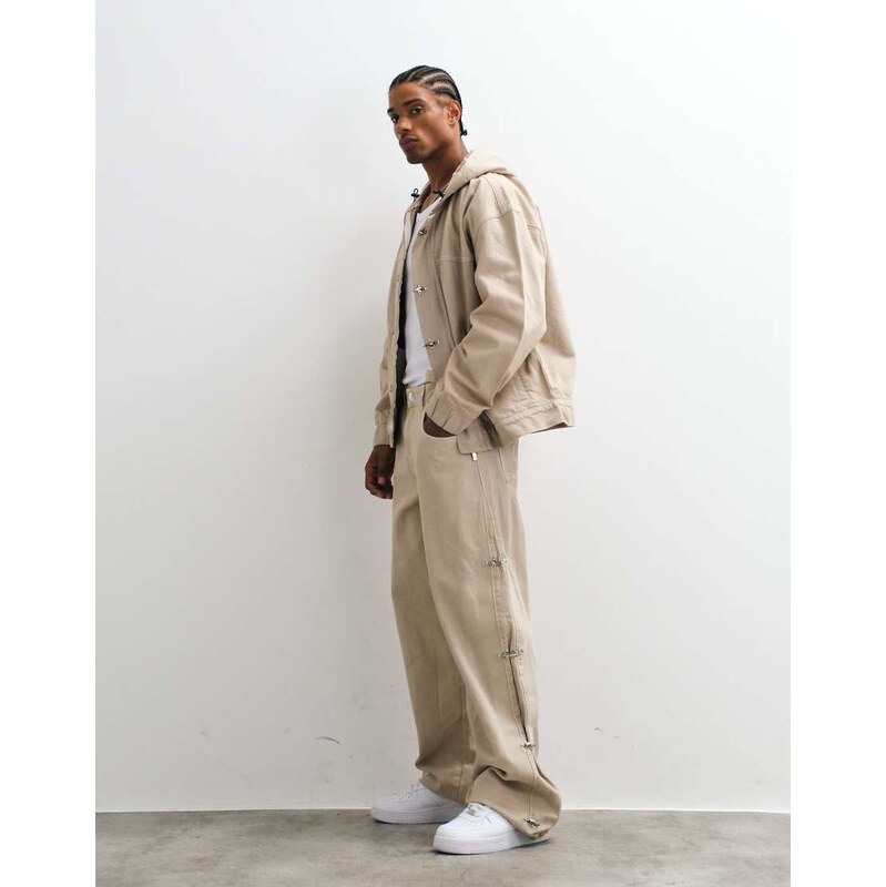 Liquor N Poker relaxed baggy fireman clasp jeans co-ord in ecru