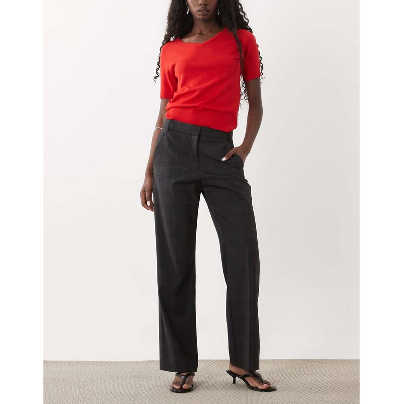 Mango tailored trouser in charcoal check print-Grey