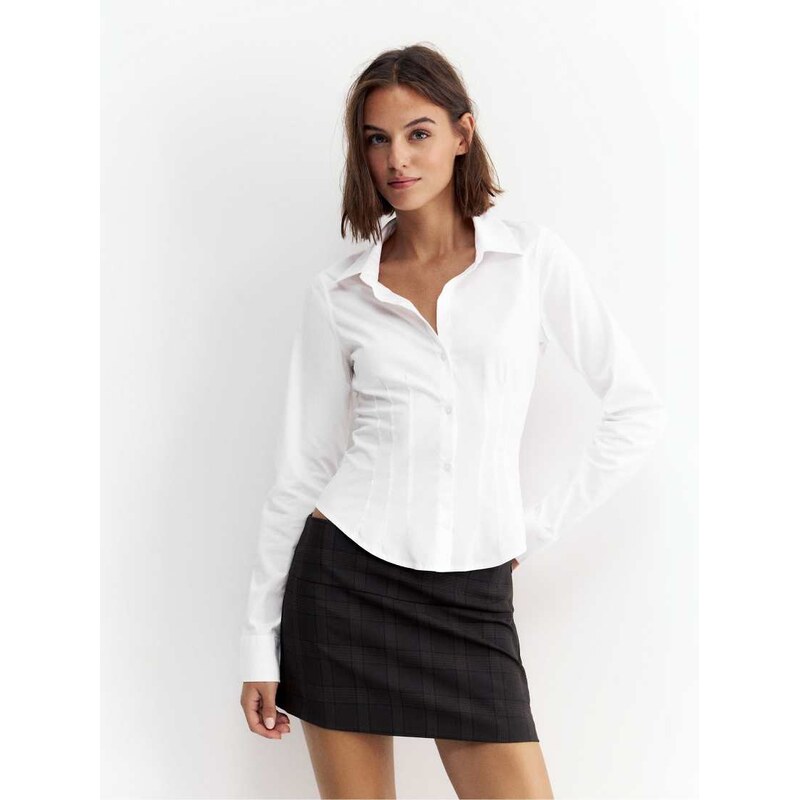 Pull&Bear Fitted wide-cuff shirt in white