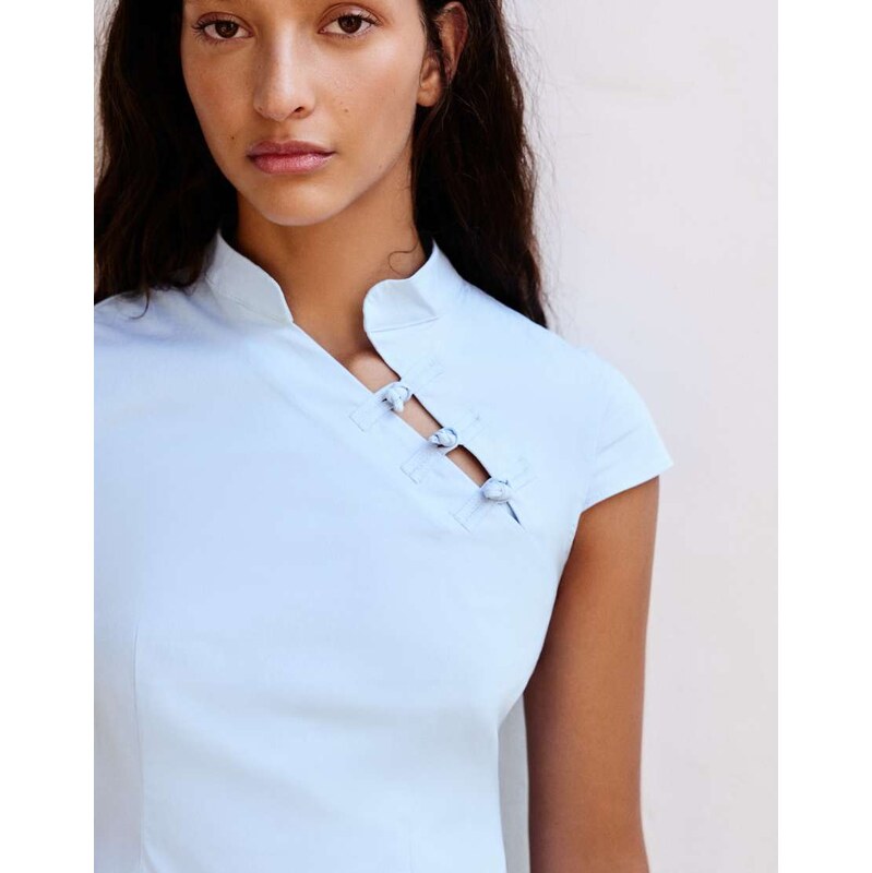 Pull&Bear Poplin toggle shirt in sky blue