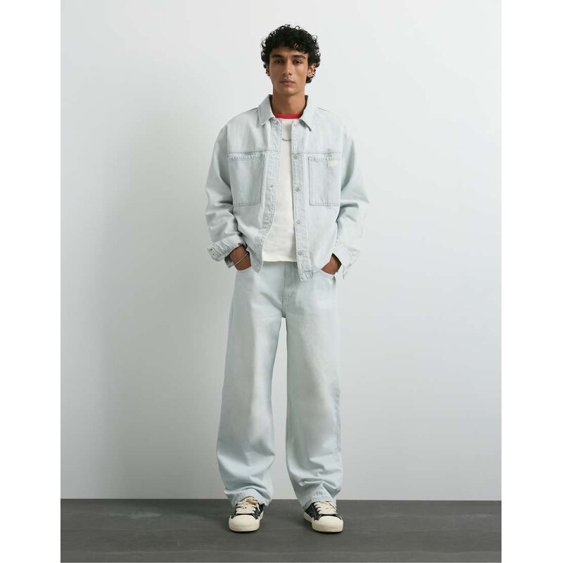 Pull&Bear Wide-leg jeans in pale indigo-Blue