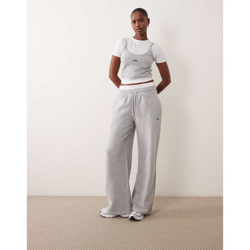 Kaiia cotton rich embroidered logo detail double waistband wide