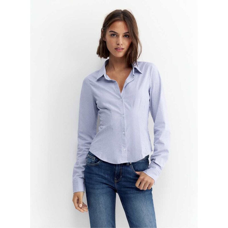 Pull&Bear Fitted wide-cuff shirt in blue/white-Multi