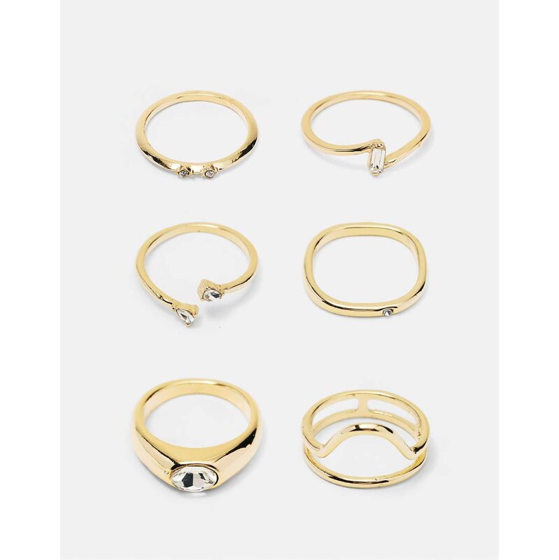Pull&Bear Pack of 6 slim rings in gold