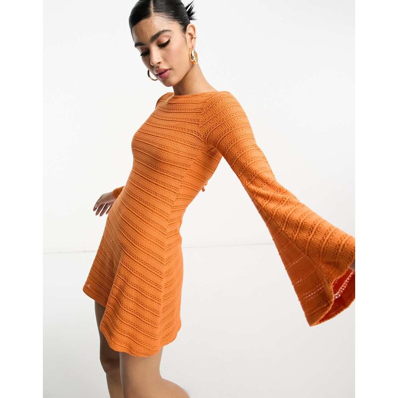 ASOS DESIGN long sleeve mini crochet dress with flare cuff in